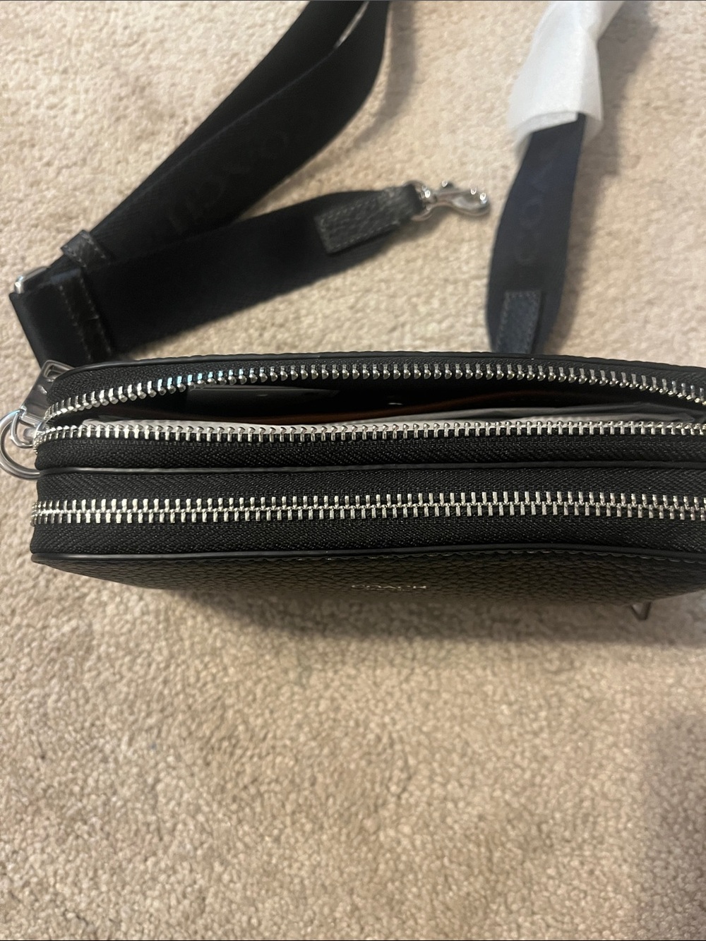 COACH Clinton Crossbody NWT Black Pebbled Leather Belt Bag with Silver Hardware - Picture 6 of 10